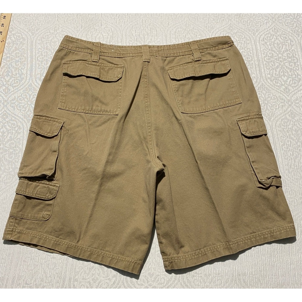 Rugged Wear Mens 38 Cargo Shorts Khaki Tan Cotton Multi Pocket Relaxed Fit - Picture 4 of 11